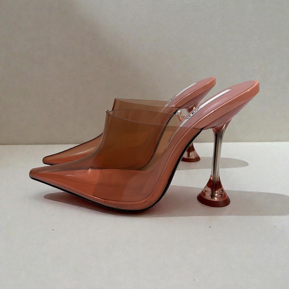Zara Pink Transparent Pointed-Toe Mule Heels